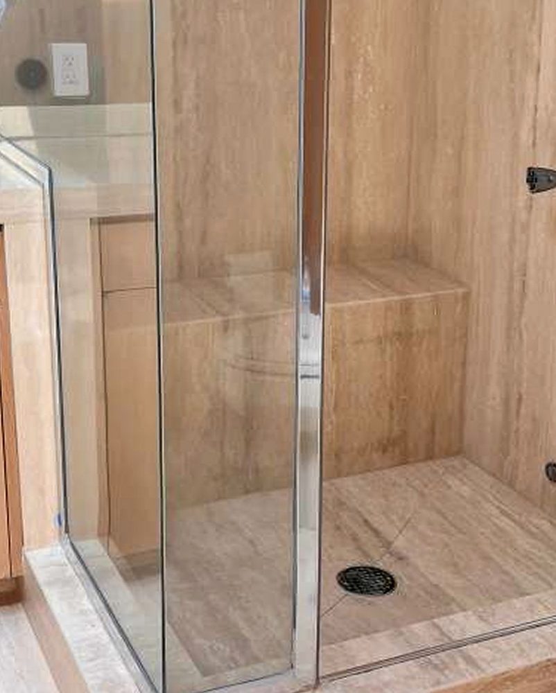 Travertine shower after restoration